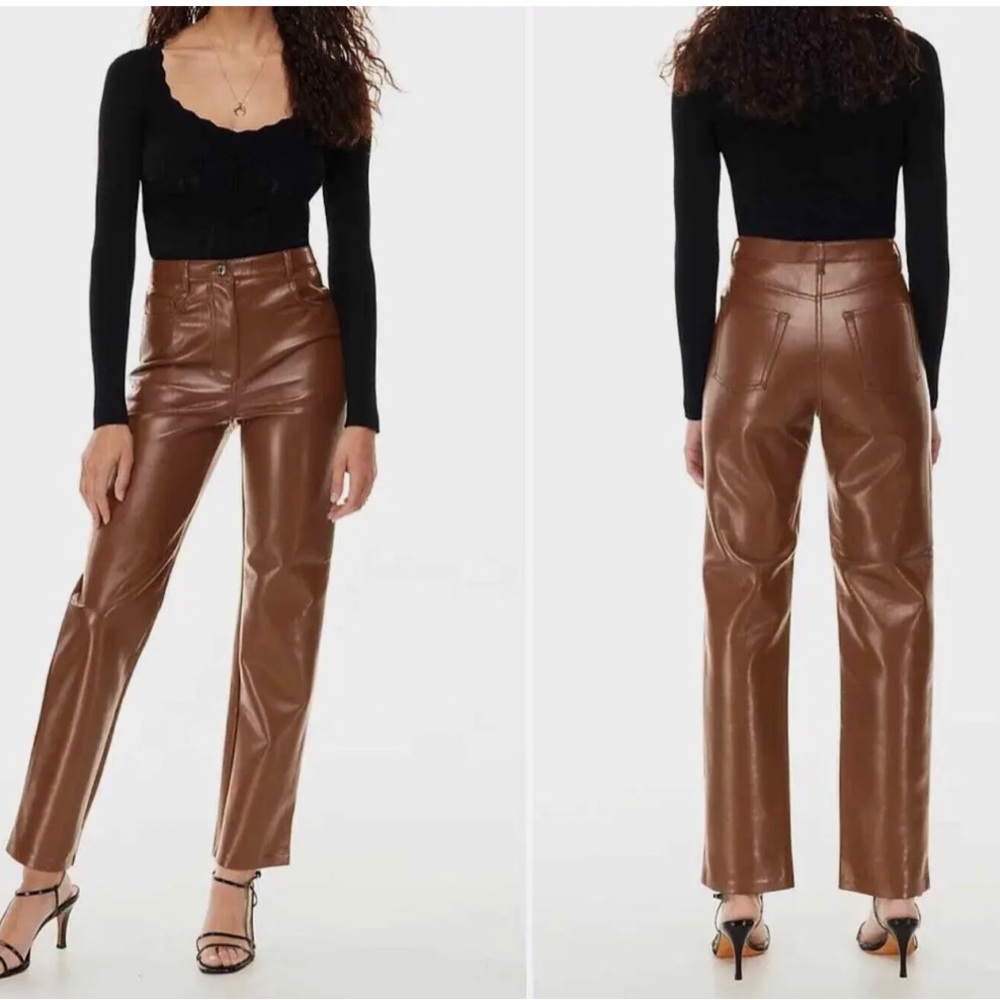 Wilfred Melina Vegan Leather Pants Pecan Brown High Rise Straight Leg - Picture 2 of 12